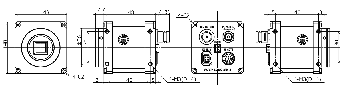 WATEC CSマウントカメラ WAT-2200 Mk-2 寸法図