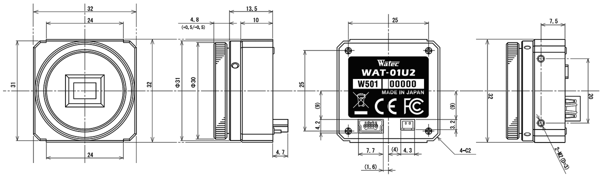 フルHD Cマウントカメラ WAT-01U2 寸法図