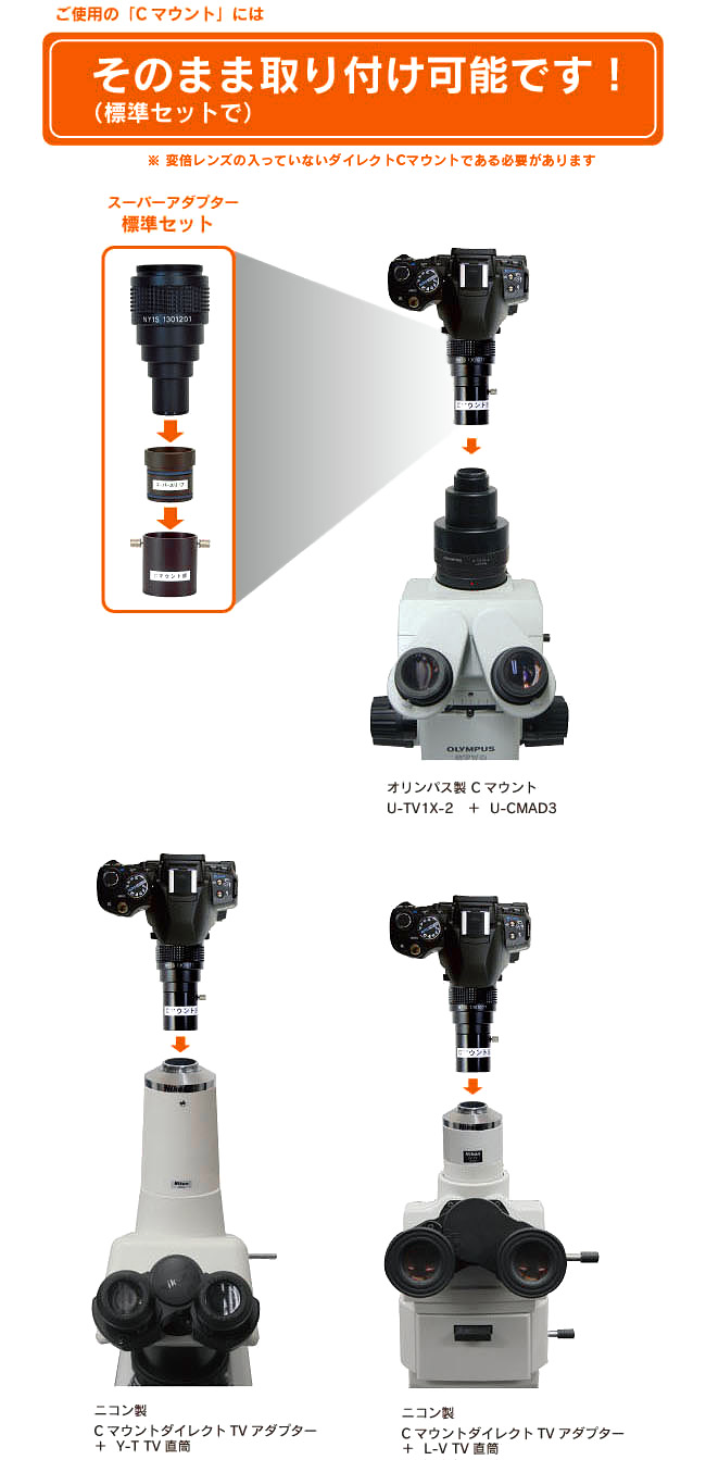 デジタル一眼レフカメラ用スーパーアダプターの顕微鏡へ取り付け方法 | 光学技術の美舘イメージング