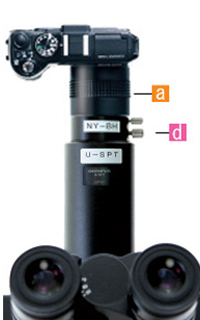 コンパクトデジタルカメラ、オリンパス顕微鏡写真直筒PT鏡筒への接続・取りつけ