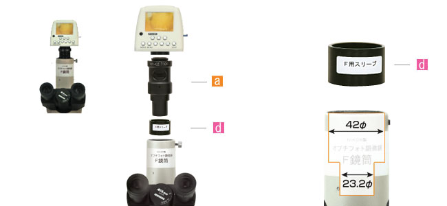 ニコン三眼直筒　F鏡筒への取り付け　CマウントCCDカメラ用顕微鏡接続取り付けアダプター